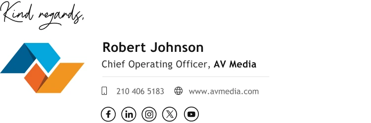 COO email signature with social media icons