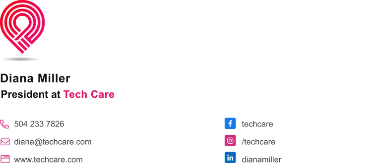 Minimalist president email signature template with company logo and social media icons