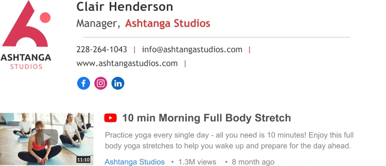 free gmail signature template with youtube video and minimal design