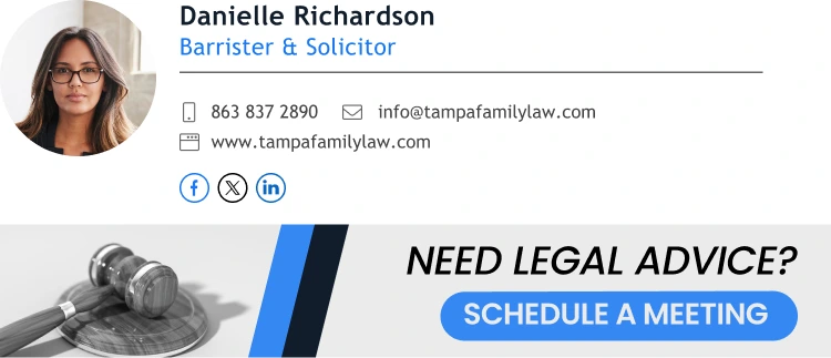 personal lawyer email signature example with social media icons and CTA