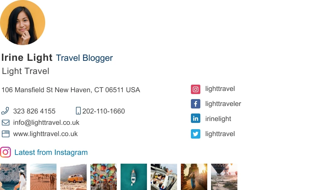 travel blogger email signature with instagram gallery