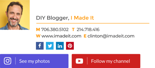 Creative email signature with GIF hand sign off and custom button
