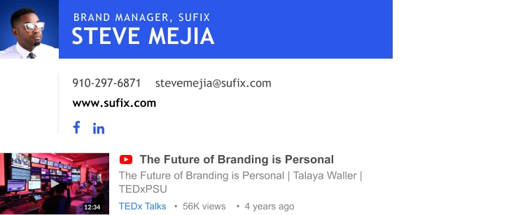 Yahoo mail signature sample with added video thumbnail