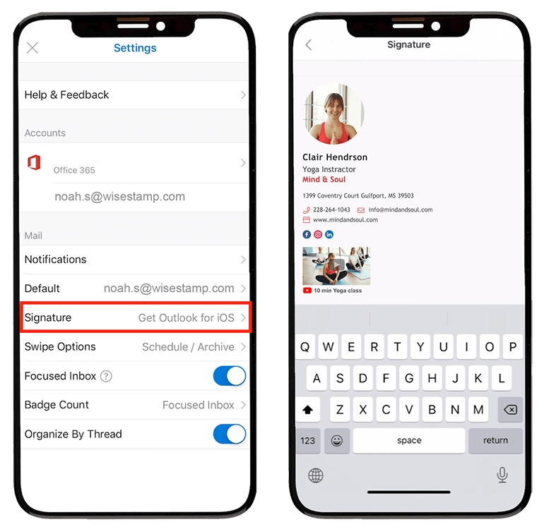Add signature in Outlook ios