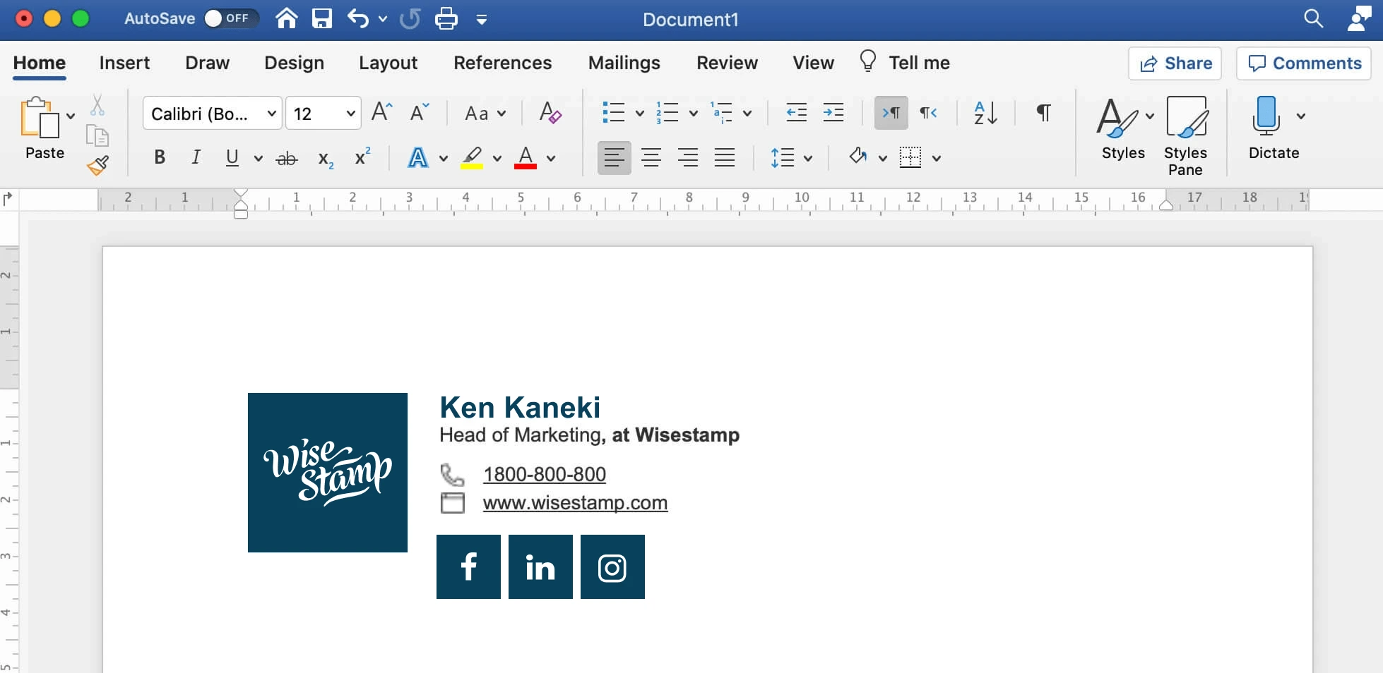 Designing your HTML signature in MS Word