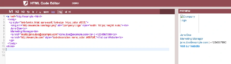 basic html signature example