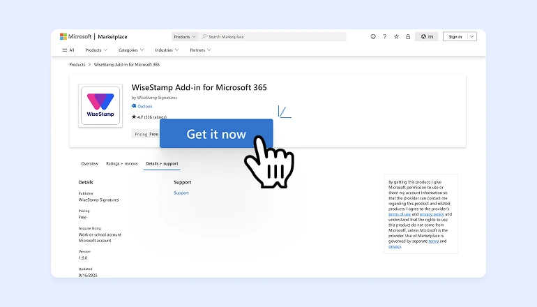 wisestamp microsoft listing screenshot